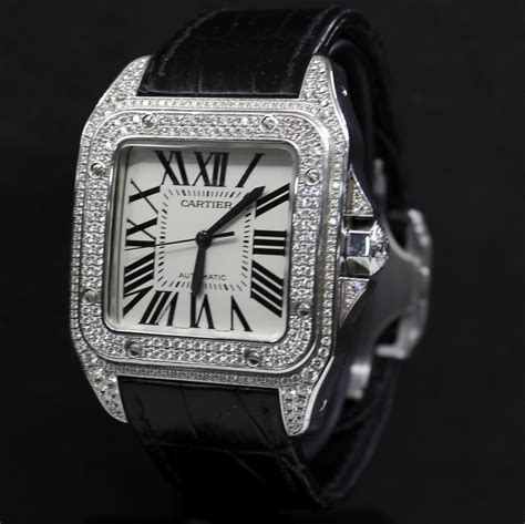 cartier santos 100 diamonds replica|cartier santos diamond watch price.